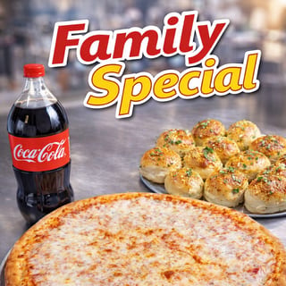 Family Special  - XL Cheese Pizza, 1 Dozen Garlic Rolls, & 2 Liter Soda Special