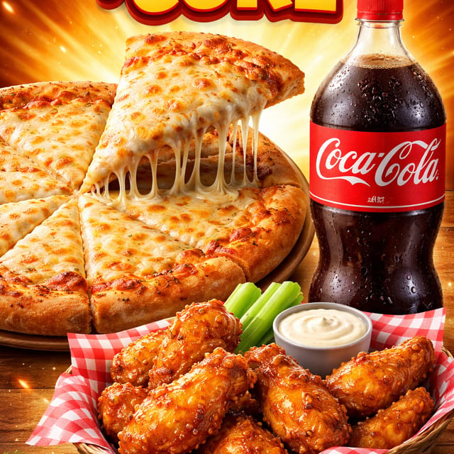 XL Cheese Pizza, 12 Wings, & 2 Liter Special.